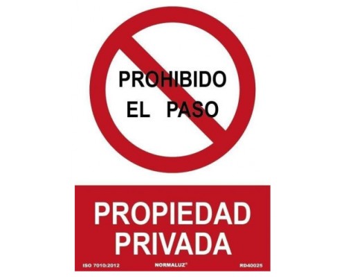 SEÑAL "PROHIBIDO EL PASO PROPIEDAD PRIVADA" 21X30CM PP ROJO Y BLANCO ARCHIVO 2000 6174-09 RJ (Espera 4 dias)